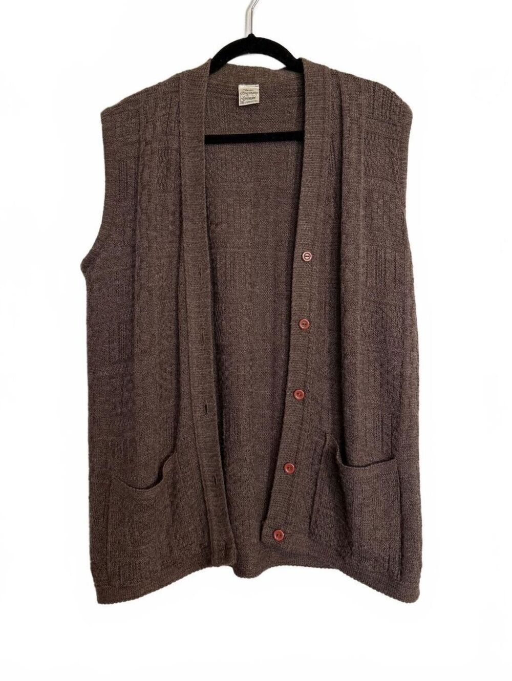 Vintage Dark Academia Brown Boxy Knit Button-Up Sweater Vest